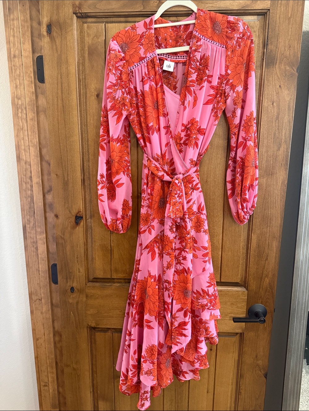 CAbi Drama Dress - Pink and Red Floral Wrap Dress